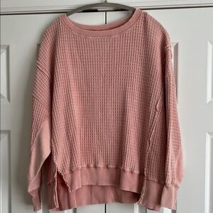 American Eagle Oversized Dusty Pink Waffle-Knit Crewneck